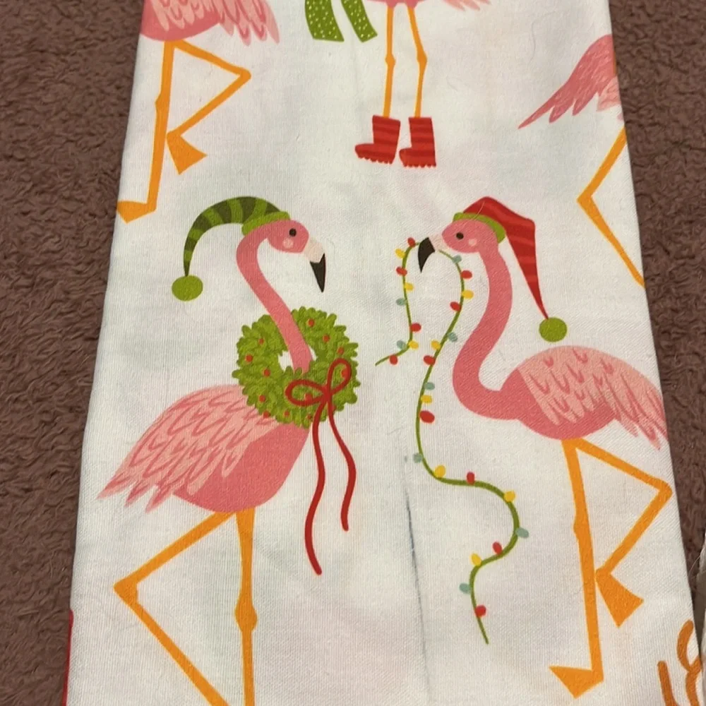Tableau Towels Christmas pink Flamingo cotton set of two